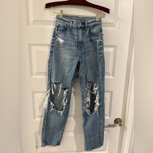 American Eagle SHORT Strigid Highest Rise Baggy Straight Jeans Blue 000 …
